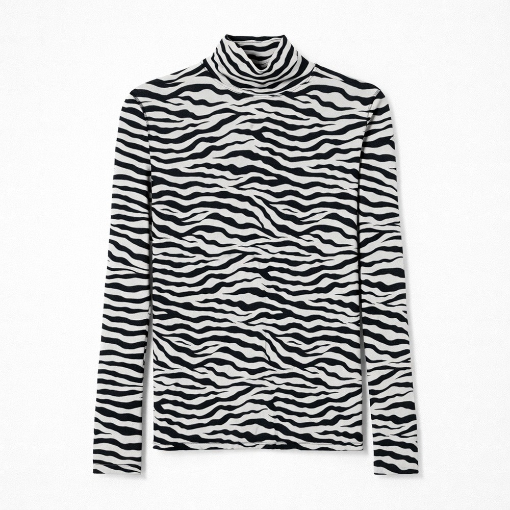 Vintage Neve Wool Silk Blend Womens M Mockneck‎ Zebra Print Sweater Black White